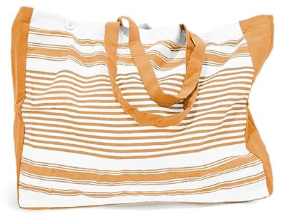 EASY HOME Borsa da Spiaggia, Borsa Mare Donna, in Cotone, 2 Manici, 2 Bottoni per la chiusura, Capiente, 50x40 cm, 160 gsm, Morbida e Pratica, A righe (Beige, Borsa 50x40)