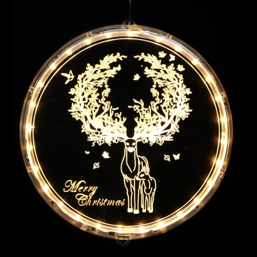 Weihnachten Dekorative Fenster Licht, Weihnachtsbeleuchtung Hängend Fenster, 3D Hängende Weihnachtsdeko Licht, LED Saugnapf Lichterkette(Weiß Elch), für Innen Außen Weihnachtsfeier Deko