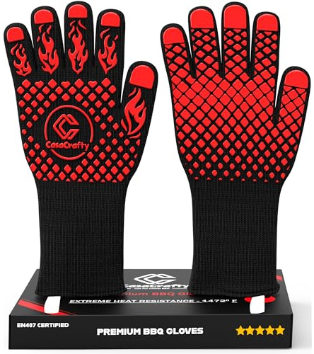 Pro-Series EN 407 - Guantes de barbacoa certificados – Guantes de parrilla resistentes al calor extremo (800.0 °C/800 ℃), guantes de horno resistentes al calor/ignífugo para asar a la parrilla,