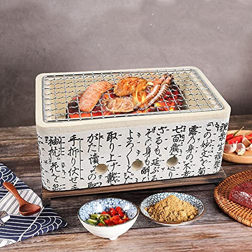 Barbecue au Charbon de Bois en céramique, Gril de Style Japonais, Gril carré Domestique, Gril Portable antiadhésif pour Pique-Nique, Jardin, terrasse, Camping, Voyage