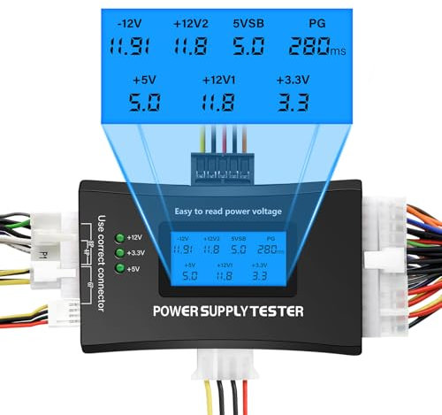 Fuente de Alimentación para PC Binghe 20/24 4/6/8 Pins ATX Fuente de Alimentación con 1.8 Pantalla Digital LCD con Alarma Buzzer para Conexiones ATX/BTX/ITX/TFX/IDE/HDD/SATA/BYI