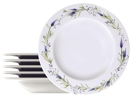 Tramontina - Platos hondos redondos decorados porcelana 23 cm Lavanda. Juego de 6 unidades.