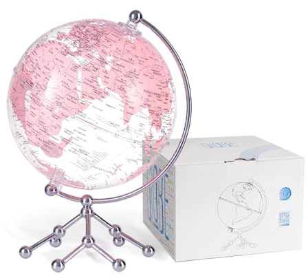 Decorative 8 Pink Earth Globe with Stand – Rotating Desktop Map for Kids, Educational World Globe with Detailed Map for Home, Office, and Classroom