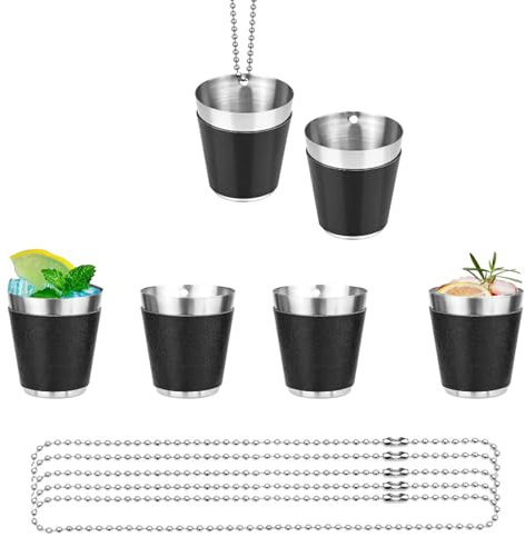 Niaciswe Bicchiere da Shot con Catenella 6 Pezzi Bicchieri da Shot in Acciaio Inox con catena da 30 ml Catena di Bicchierini Riutilizzabili Adatto per Feste di Matrimonio,Feste di Compleanno
