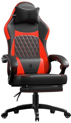 Dowinx Gamingstol, racing, gamerstol, ergonomisk spelstol med ländryggsstöd, spelstol, PU-läder, 150 kg, svart-röd