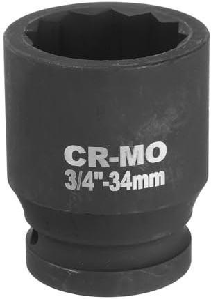 QUARKZMAN Llave de vaso de impacto de 12 puntos de 3/4 de pulgada, 34 mm, métrica, para tuercas de eje de husillo, llave de vaso para reparación de automóviles, fácil extracción