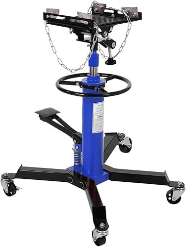 Heavy-Duty Hydraulic Transmission Jack 1322 Lbs with 2-Stage Adjustable Telescoping Lift, Foot Pedal Control, and 360° Swivel Wheels for Garage and Workshop Use