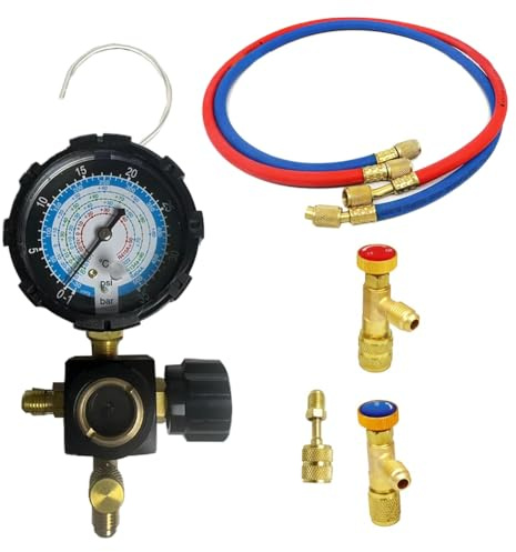 Qusedwey Manómetro de Presión de Lado Bajo R134A R410A R22 R404A Manómetro de Colector Simple para Carga de Refrigerante de Aire Acondicionado Bajo
