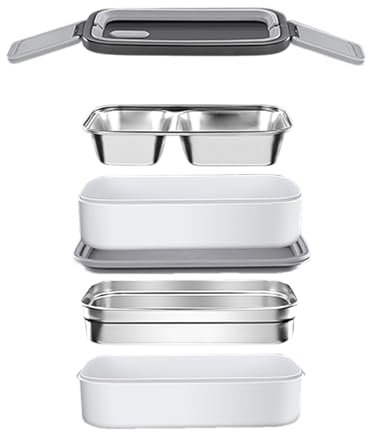 Fogukier Lonchera térmica, caja de comida de 2 capas con asa, ensaladera portátil resistente a fugas, funda de aperitivos para viajes, trabajo