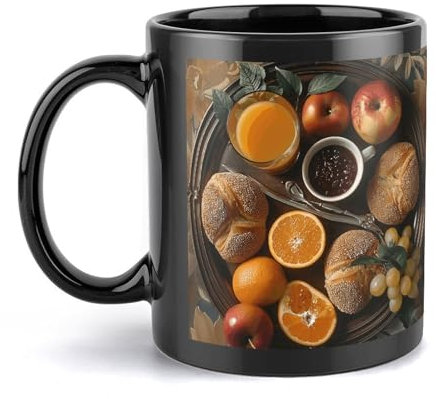 Keramiktasse mit Frühstückstablett, große Kaffeetasse mit Griff, einzigartiger Stil für jede Küche, personalisierbar, lustig, Latte-Tasse, ideal für Tee, heiße Schokolade, für Männer, Frauen, Büro