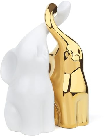 GUJOXILA Par de adornos de elefante cariñoso para mujer, regalo de boda, figuras de elefante de cerámica de oro blanco, estatua para decoración del hogar, sala de estar, estantes