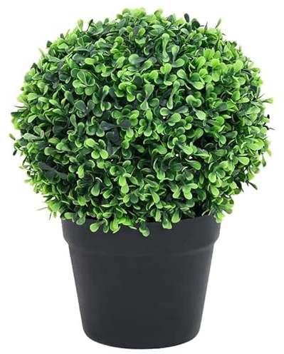 Eleganz Bosso artificiali, 2 pezzi, con vaso, forma sferica, verde, 37 cm, piante artificiali per giardino, balcone e terrazza, resistente alle intemperie e facile da pulire, in polietilene e