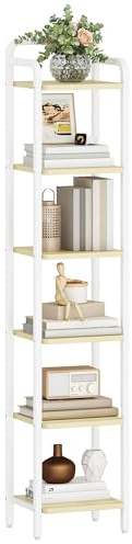 Hzuaneri Etagere 6 Niveaux, Bibliotheque, Meuble de Rangement, Étagère d'angle Industriel, pour Bureau, Salon, Chambre 30 x 33 x 166 cm Beige Naturel et Blanc Mat BC24616W