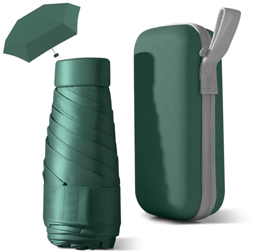 HCQC Paraguas de Viaje Plegable - Ultra Compacto y Portátil, Protección UV 99% e Impermeable - Paraguas Plegable para Hombre y Mujer (Verde oscuro)