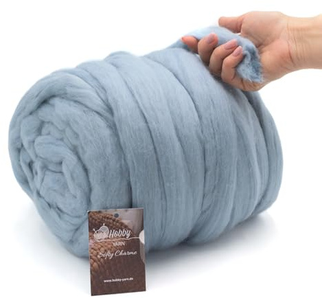 Hobby YARN – Softy Charme – 100% Schurwolle, XXL Merino Wolle, Extra dicke Filzwolle, Filzgarn, Trocken- und Nassfilzen, Handstricken, Decken, Babydecken, Haustierbett (41477 - Glacier Mist, 1kg)