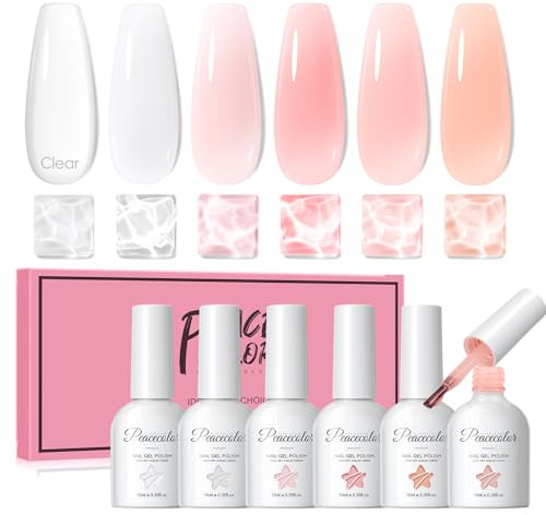PEACECOLOR 6 Farben Aufbaugel für Gelnägel 10ML Soak Off UV Nägel Gellack | Milky Nude Rubber Base Gel Builder Nail Gel Nagelverlängerung Quick Extension für Nagelstudio Maniküre Set DIY