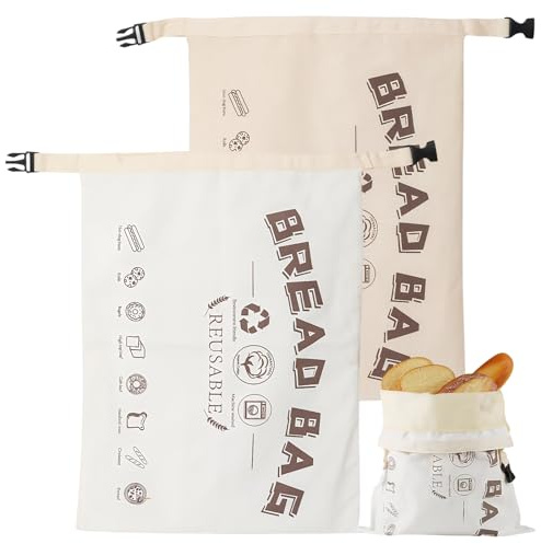 2 Pcs Reusable Beeswax Bread Bag with Buckle, Large Capacity Beeswax Bread Bags for Homemade Bread Sourdough, 17x13in