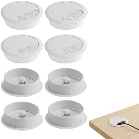 DNOMXB 8 Piezas Tapa Pasacables de Escritorio, Agujero Redondo de plástico para Cables de Escritorio, Cubierta de Cables de Escritorio Redondo Blanca de 50mm, Organizador de Cables Ojales Plástico