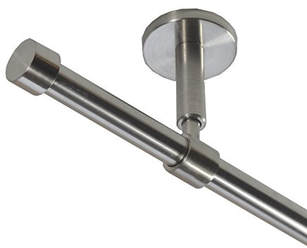 BASIT Gardinenstange Edelstahllook 16mm 1-läufig Decke Wand 360cm lang D11 | Gardinenstangenset einläufig Deckenmontage & Wandmontage Metall Vorhangstange 120-600cm wählbar Kappe E16