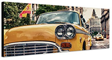 Augenblicke Wandbilder Keilrahmenbild Wandbild 150x50cm New York Straße Gebäude Taxi Alt Vintage