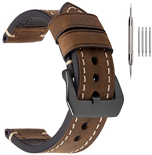 EACHE Vintage Crazy Horse & Öl-Wachs Leder Uhrenarmband für Herren, 20-26mm | 4mm dickes Profil, ideal für große Uhren, weiches Kalbslederfutter, Serafil-Nähte, Werkzeug inklusive