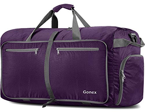 Gonex Faltbare Reisetasche, Leicht mit Schuhfach, 80L, Lila | 210D Waben-Nylon, Wasserabweisend, Mehrere Fächer, Koffer-Aufsteckband, Für Reisen & Fitness