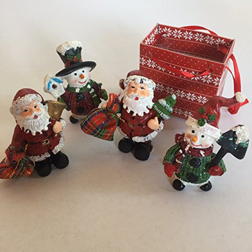 Unbekannt Zauberhafte Weihnachtsmann und Schneemann Keramik im 4er Set mit Geschenktüte
