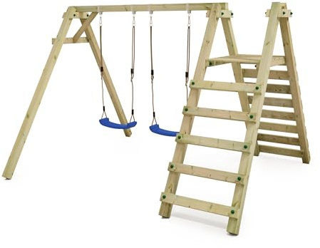 WICKEY Balançoire Double avec Estrade Smart Up Portique de balançoire Balançoire en Bois pour Enfants