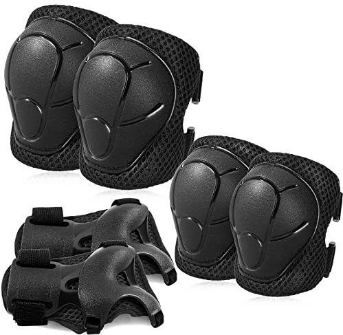 BOSONER Barn/ungdom knäskydd armbågsskydd skyddsutrustning set för rullskridskor cykling BMX cykel skateboard inline-skridskoåkning scooter ridning sport (svart)