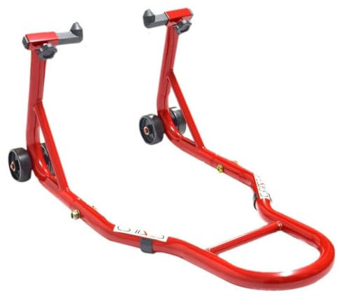 Cruizer - Cavalletto anteriore a coni regolabili universale per moto, traversine irrigidimento, 4 ruote sottostanti, portata 300 Kg