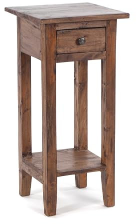 Vintage TELEFONTISCH Drawer 65 | Mahagoni Recyclingholz, 65x31x31cm (HxBxT) | Beistelltisch, Shabby Design | Farbe: 02 Hellbraun