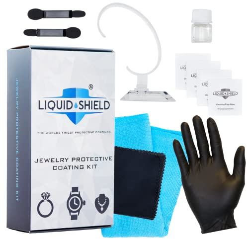 Liquid Shield Jewelry Cleaner Solution – Protective Nano Coating Gold Jewelry Cleaner for Rings, Necklaces, Watches – Protects Against Scratches – Includes Microfiber Cloths, Cleaning Wipes & More