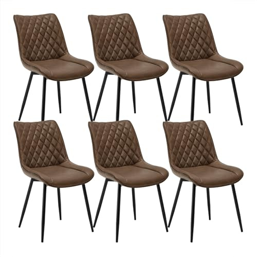 WOLTU Esszimmerstühle 6er Set, Küchenstühle, Wohnzimmerstühle, Polsterstühle mit Rückenlehne, für Esszimmer, Küche, Wohnzimmer, Büro, Sitzfläche aus Kunstleder, Metallbeine, Braun BH210br-6