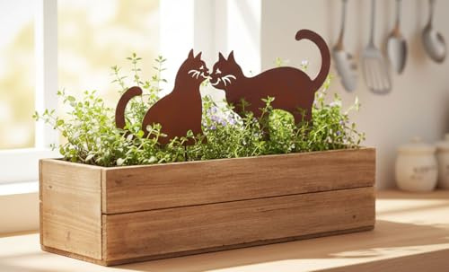 LB H&F 2er Set Katze mit Kater Gartendeko Rostkatze Gartenfigur Katzenpaar Metall Dekofigur Garten Deko (Katzen)