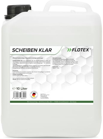 Flotex Scheibenklar 1 x 10 Liter | Zuverlässiger Auto Scheibenreiniger für streifenfrei Sicht & entfernt hartnäckige Verschmutzungen | Auch als Scheibenwischwasser Zusatz geeignet | Made in Germany