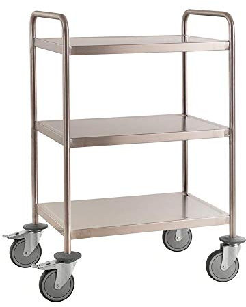 Edelstahl-Servierwagen mit 3 Böden 650 x 440 x 1.010 mm. Traglast: 200 kg, C3