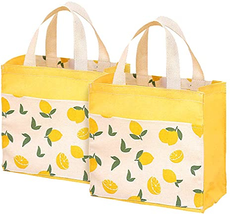 ASFINS Mini Bolsa Tote de Tela, 2pzs de Lona Mujer Reutilizable para Las Compras y Salir, 22cm x 22cm (Limón Amarillo)