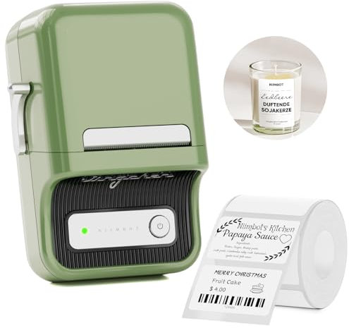 NIIMBOT B21 Bluetooth Etikettendrucker, Beschriftungsgerät Selbstklebend Kompatibel Mit IOS Android, Tragbares Etikettiergerät für Zuhause und Büro Schule Etikettierung (Grün)