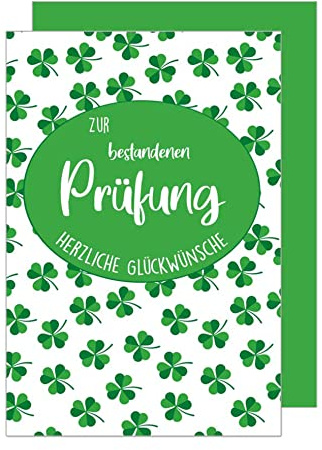 Edition Seidel Premium Glückwunschkarte zur bestandenen Prüfung mit Umschlag. Prüfungskarte Grusskarte Abschluss Abitur Bachelor Master Kleeblatt Glück Mann Frau (PR116 SW022)
