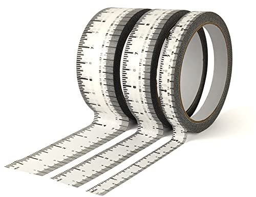 EDSRDRUS 3 Pack Measure Tape with Adhesive Back, Painting Tape White, Purple, Green Great Options-1/2, 1, 1-1/2inch Adhesive Tape Measure Ruler, Drafting Tape, Paper Friendly Painters Tape (White)