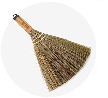 LQKYWNA Traditional Household Small Broom, Straw Bamboo Rattan Miscanthus Braided No Static Electricity Soft Floor Furniture Cleaning Hair Sweeping