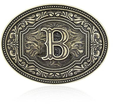 Btilasif Western Belt Buckle Initial Letters ABCDEFG to Z Cowboy Rodeo Belt Buckle for Men Women Cowboy Cowgirl