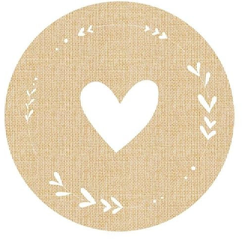 5CM Aufkleber kraftpapier Braun, 96 Stück Runde Geschenkaufkleber Selbstklebend mit Herz, Jute-Optik Selbstklebendes Etiketten für Umschlagdichtungen Marmeladengläser und Hochzeit
