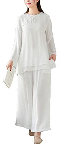 Moonetto Womens Chinese Traditional Tai Chi Uniforms Kung Fu Clothing Martial Arts Suit Cotton Wing Chun Clothes (0253-White-M)