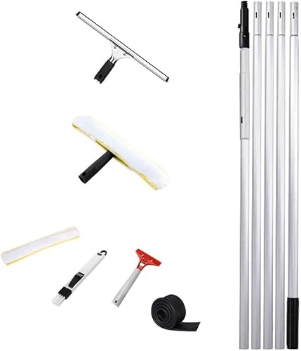 MQZHUK Teleskop Fensterputzer Set Alu Teleskopstange | 1.2m/1.5m/2m/3m/4m/5m Gummilippe Fensterwischer Glasreinigungswerkzeuge Teleskopstiel für Fensterwischer (5m)