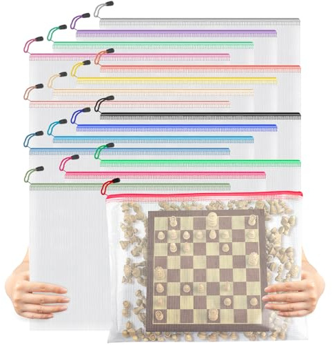 Umriox 16 Pack Large Zipper Bags 16.9x12.4 in, A3 16 Colors Mesh Zipper Document Pouch for Organizing, Storage Bags with Zipper for Board Game, Puzzles, Sewing Project, Travel Supplies