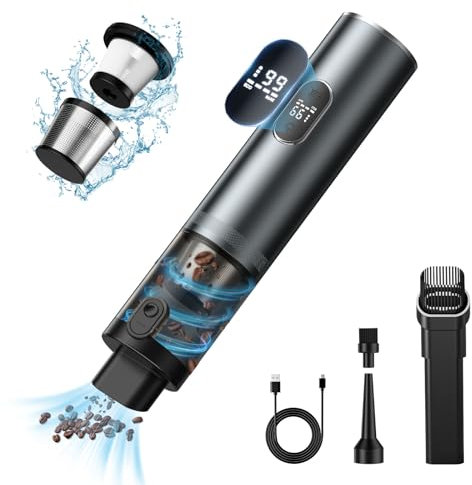 MusyVocay Mini Aspirateur sans Fil 85 W, Deux Vitesses 8-13 KPa, Aspirateur à Main 3 en 1 pour Aspiration/Gonflage/Eclairage, Portable pour Voiture/Maison/Bureau/Animal Domestique (Blue)