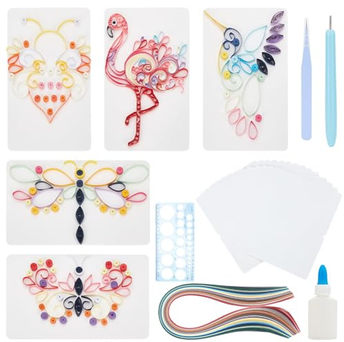 WEBEEDY DIY Paper Quilling Kit 20 Sets Butterfly Greeting Card Making Kit with Paper Quilling Strips Tools DIY Handmade Arts and Crafts Kit for Wedding Mother's Day Birthday Gifts
