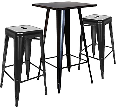 MAYMA Stehtisch aus Holz und Metall, 60 x 60 x 110 cm, Stehtisch, quadratisch, Bistrotisch im industriellen Design, für 2 bis 4 Personen