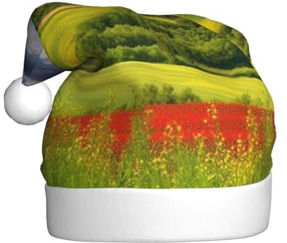 Tuscany Weihnachtsmannmütze mit Frühlingsdruck, Unisex, Plüsch, Weihnachtsmütze für Neujahr, festliche Party